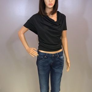 Charcoal Grey Slouch Neck Top - With Zipper Accent